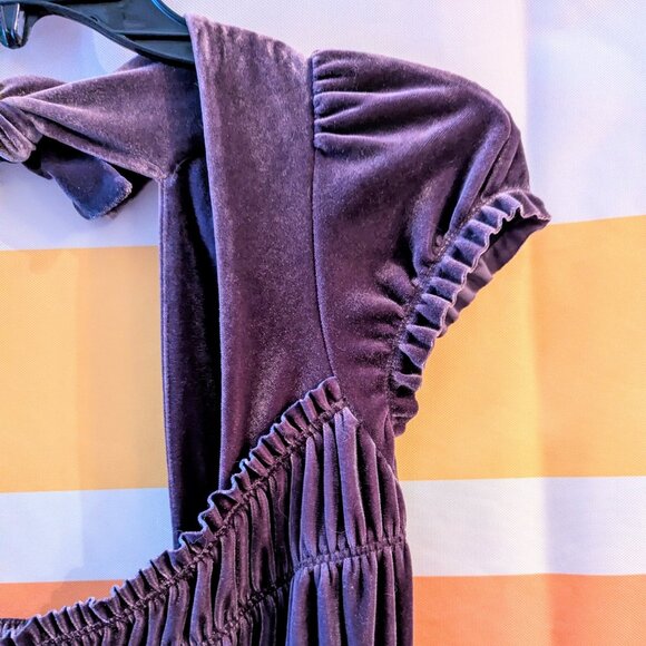 Free People Plum Amethyst Purple Velvet Baby Doll Dress Whimsigoth Skater Tie - Picture 7 of 11